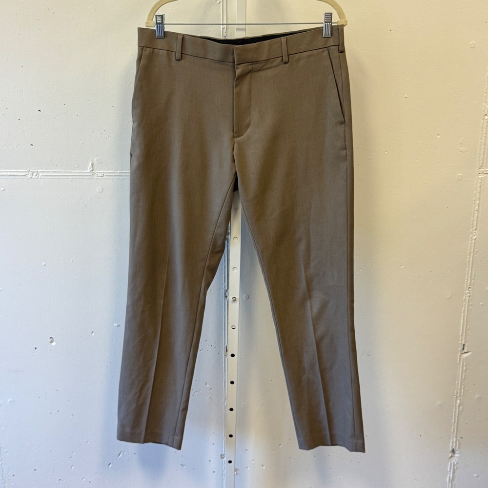 Van Heusen Men's Slim Fit Dress Pants 33x30 Tan Brown Flat Front Trousers